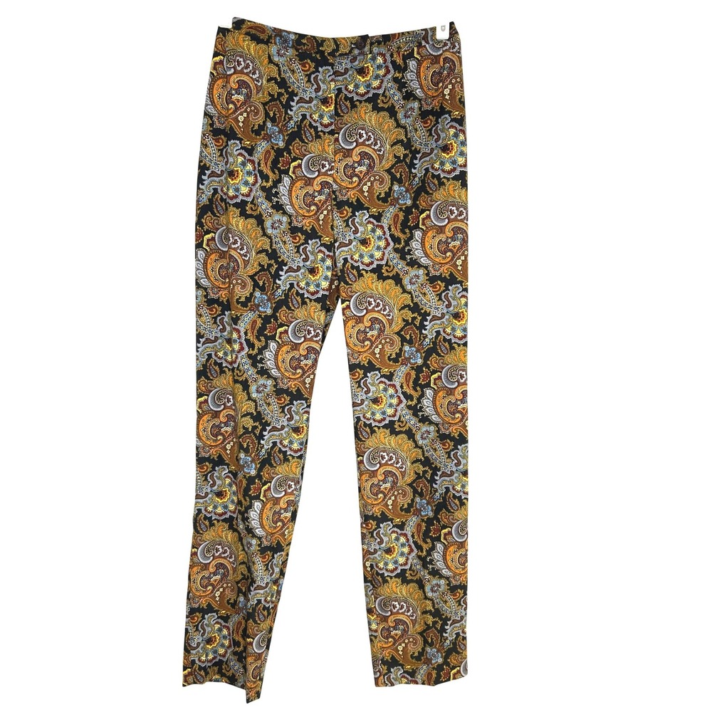 Herve Benard Paisley Print Straight Leg Pants Women 6 Gold Blue Vintage 70s 80s‎